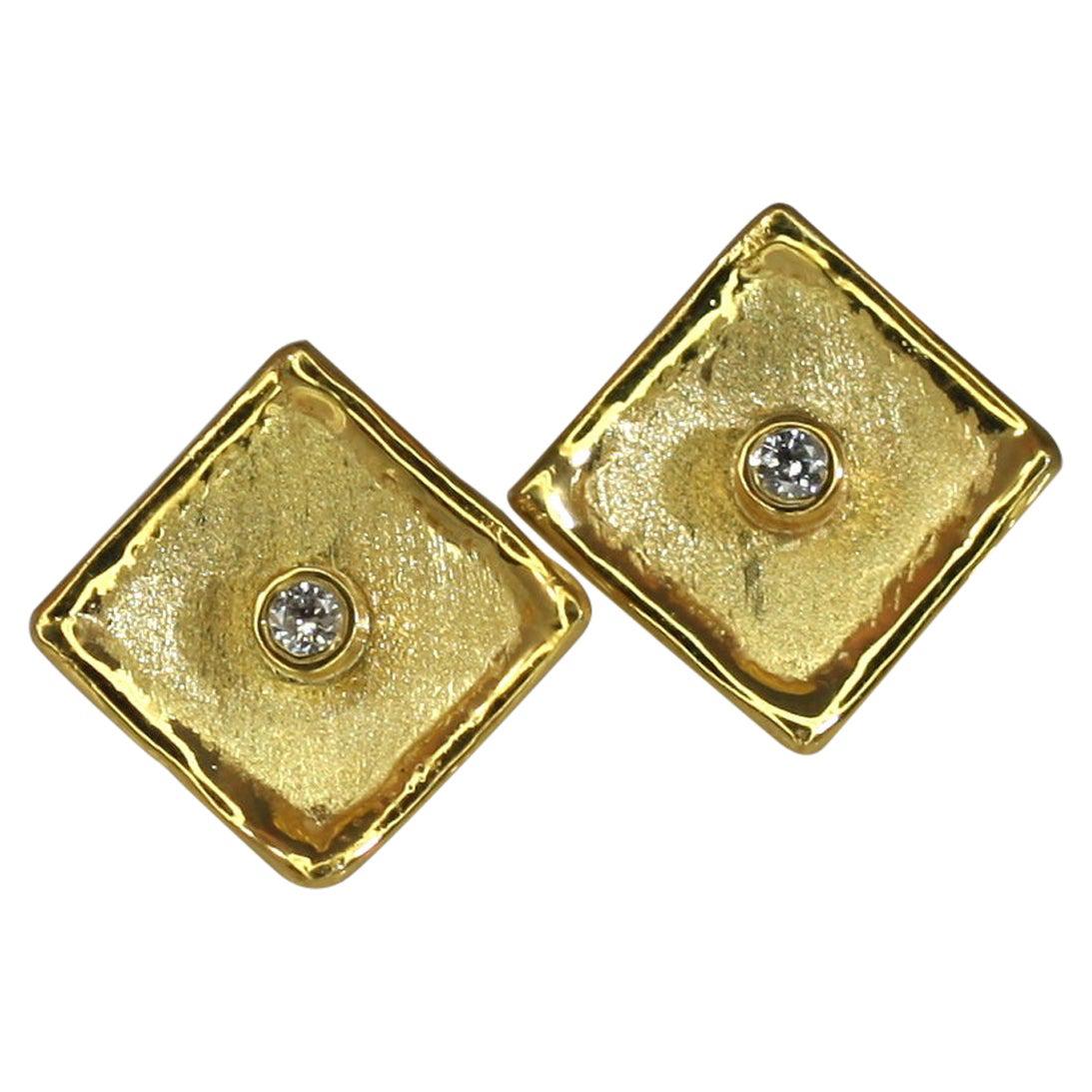 Yianni Creations 18 Karat Yellow Gold Rhodium Stud Earrings with Diamonds For Sale