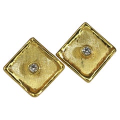 Yianni Creations 18 Karat Yellow Gold Rhodium Stud Earrings with Diamonds