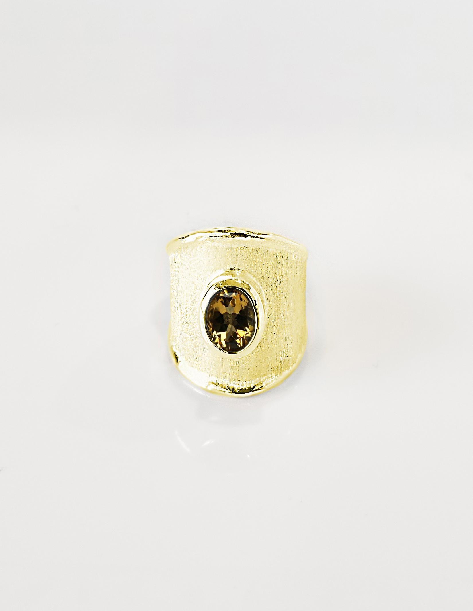 Yianni Creations 18 Karat Yellow Gold Wide Band Ring with a Oval Citrine 1