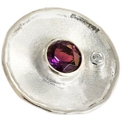 Yianni Creations Amethyst and White Diamond Fine Silver Palladium Round Pendant