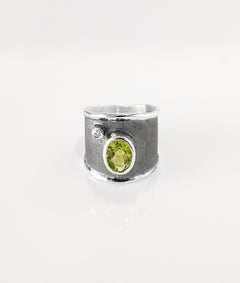 Yianni Creations Peridot and Diamond Fine Silver Black Rhodium Wide Band Ring