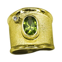 Yianni Creations 18 Karat Yellow Gold Peridot and Diamond Wide Band Ring