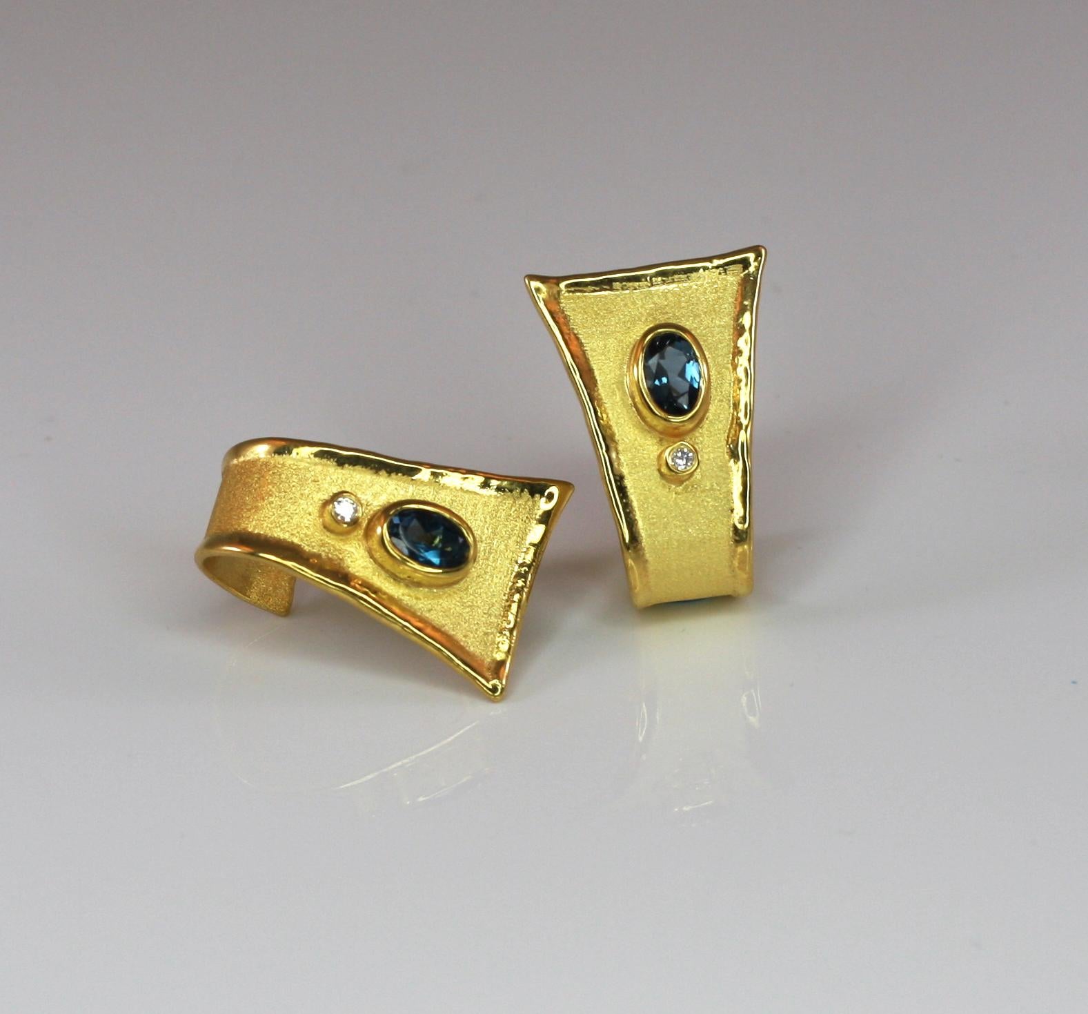 Yianni Creations 2.20 Carat Blue Topaz and Diamond Earrings in 18 Karat Gold For Sale 11
