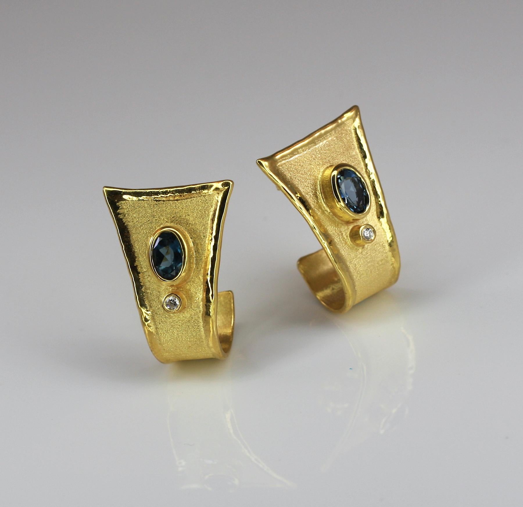 Yianni Creations 2.20 Carat Blue Topaz and Diamond Earrings in 18 Karat Gold In New Condition For Sale In Astoria, NY