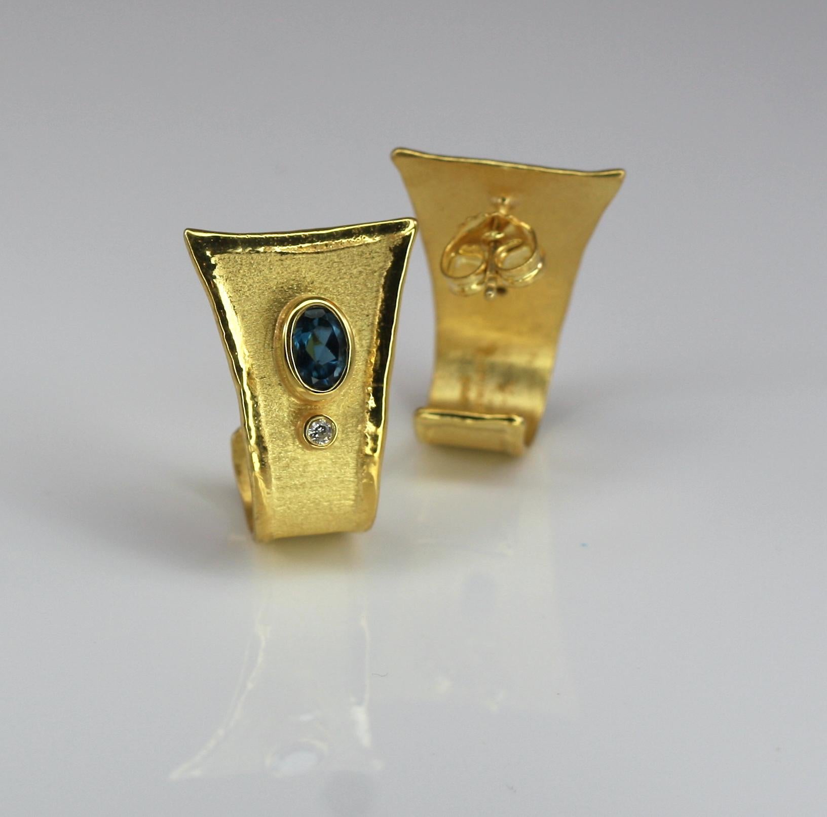 Yianni Creations 2.20 Carat Blue Topaz and Diamond Earrings in 18 Karat Gold For Sale 1