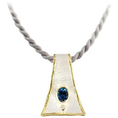 Yianni Creations 2.50 Carat Blue Topaz Diamond Fine Silver 24 Karat Gold Pendant