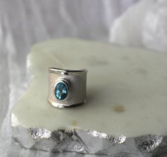Yianni Creations London Blue Topaz Fine Silver Palladium Wide Band Ring