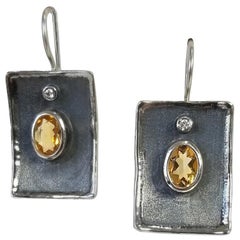 Yianni Creations Citrine and White Diamond Fine Silver Black Rhodium Earrings