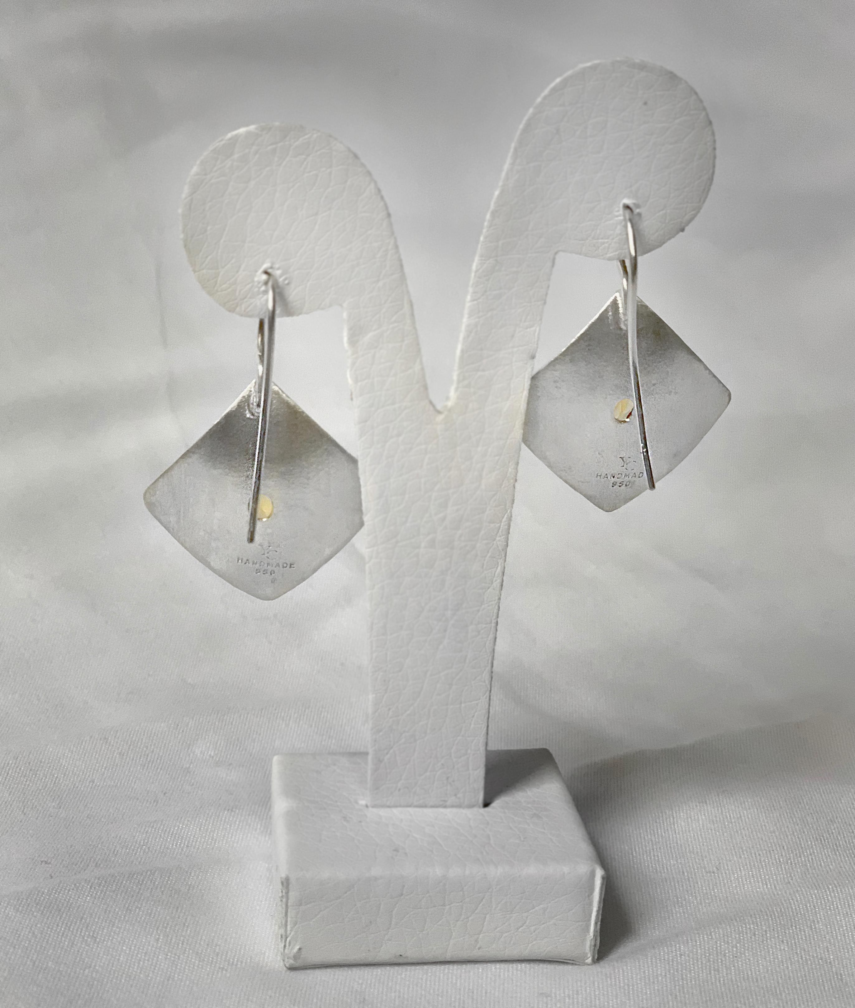 Women's Yianni Creations Citrine Fine Silver and Palladium Geometric Dangle Earrings For Sale