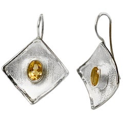 Yianni Creations Boucles d'oreilles pendantes géométriques en argent fin et palladium avec citrine