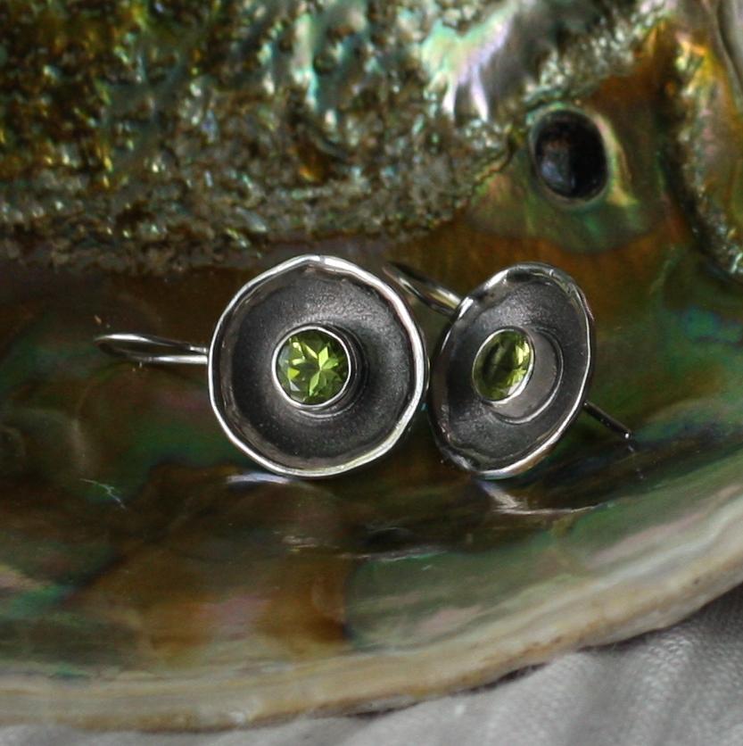 Yianni Creations Peridot Fine Silver and Black Rhodium Drop Earrings For Sale 2
