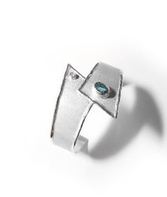 Yianni Creations London Blue Topaz Diamond Fine Silver Palladium Bangle Bracelet