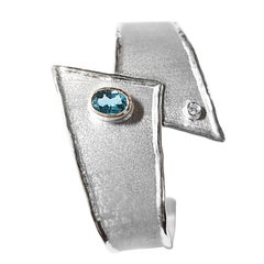 Yianni Creations London Blue Topaz Diamond Fine Silver Palladium Bangle Bracelet