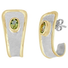 Yianni Creations 2.70 Carat Oval Peridot Fine Silver and 24 Karat Gold Earrings