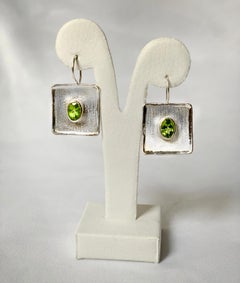 Yianni Creations Peridot Fine Silver and Palladium Square Dangle Earrings