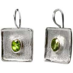 Yianni Creations Peridot Fine Silver and Palladium Square Dangle Earrings