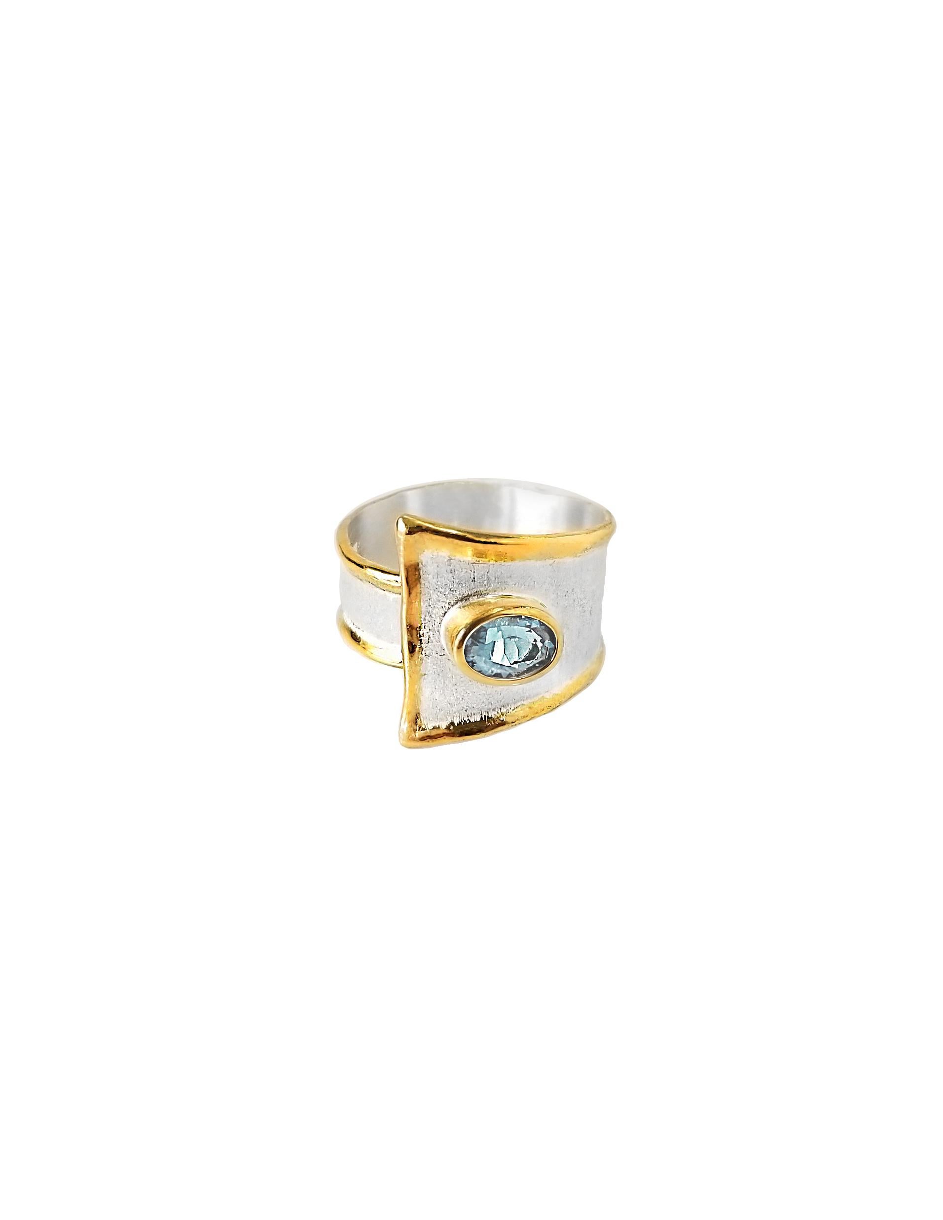Stunning Yianni Creations Midas Collection set of bracelet and ring handmade from fine silver 950 purity plated with palladium to resist against elements. The liquid edges are plated with a thick overlay of 24 karats yellow gold. The ring features
