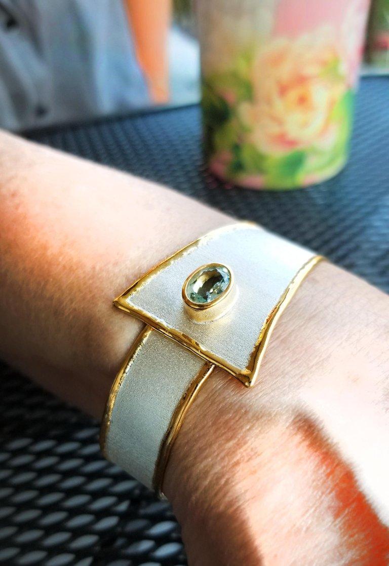Yianni Creations Aquamarine Fine Silver 24 Karat Gold  Bracelet  and Ring Set 2