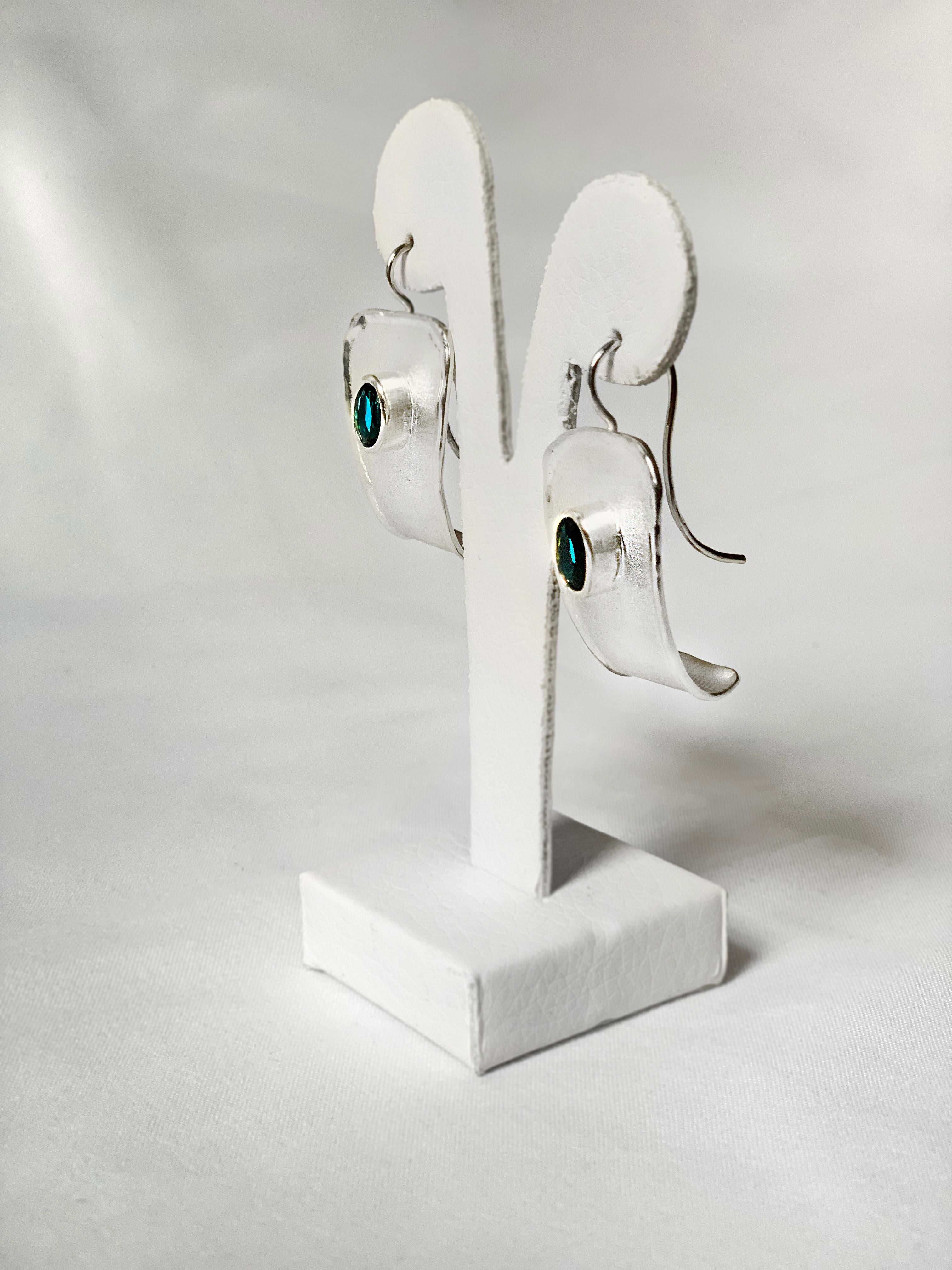 Oval Cut Yianni Creations London Blue Topaz Fine Silver and Palladium Dangle Earrings
