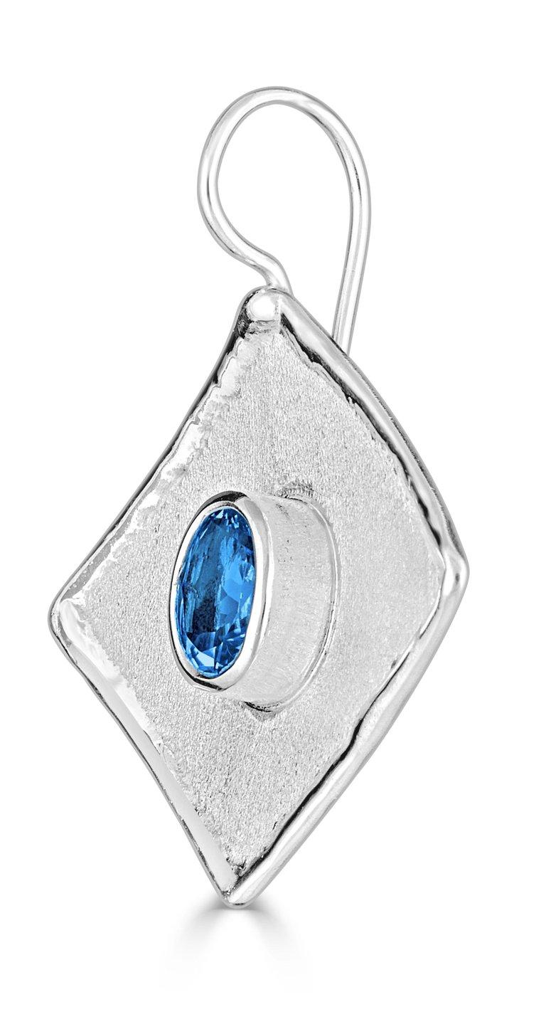 Contemporary Yianni Creations Oval London Blue Topaz Fine Silver Palladium Dangle Earrings For Sale