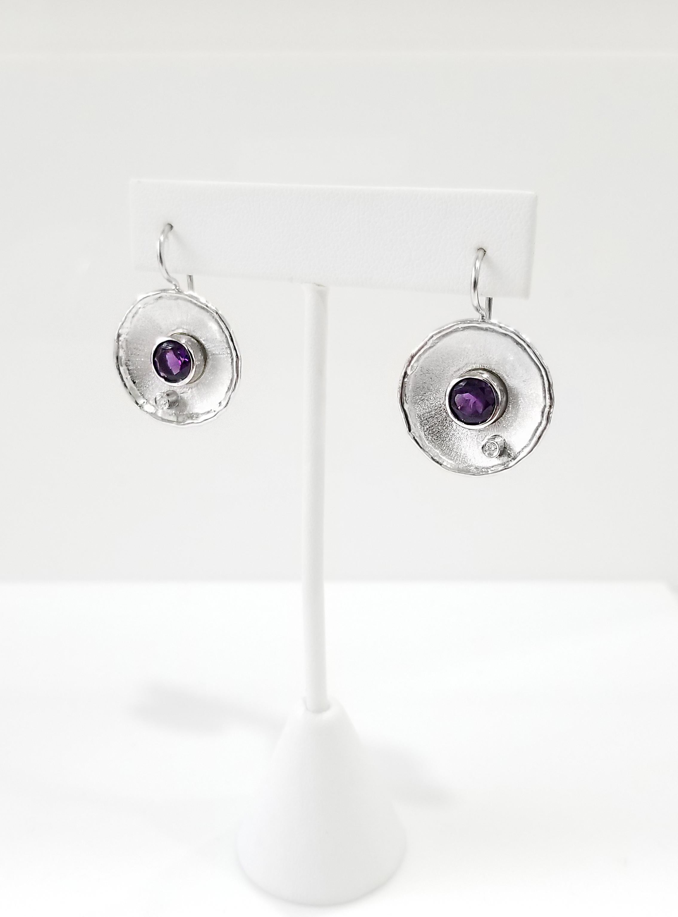 Yianni Creations 4.90 Carat Amethyst Diamond Set of Silver Earrings and Ring 8