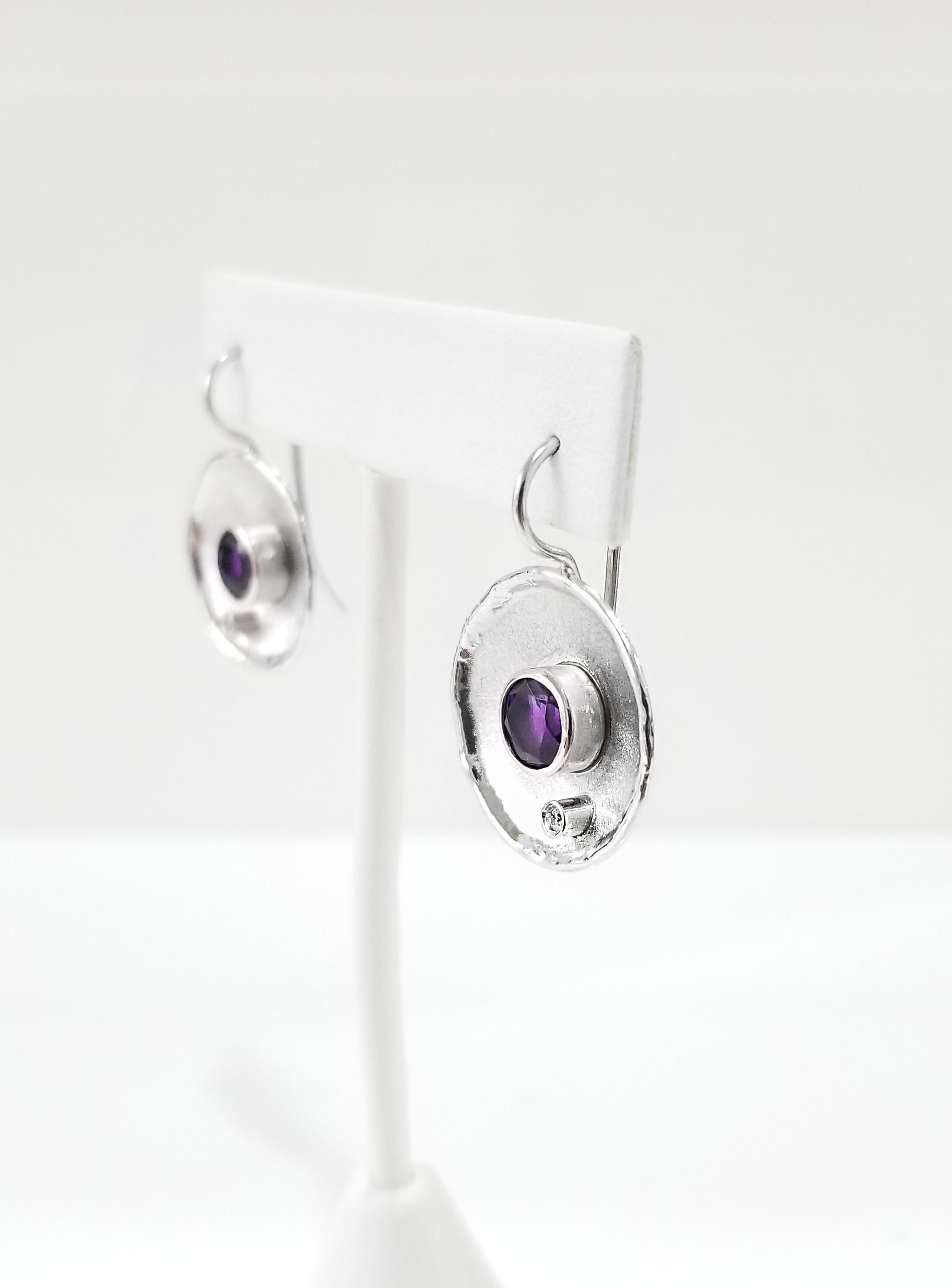 Yianni Creations 4.90 Carat Amethyst Diamond Set of Silver Earrings and Ring 3