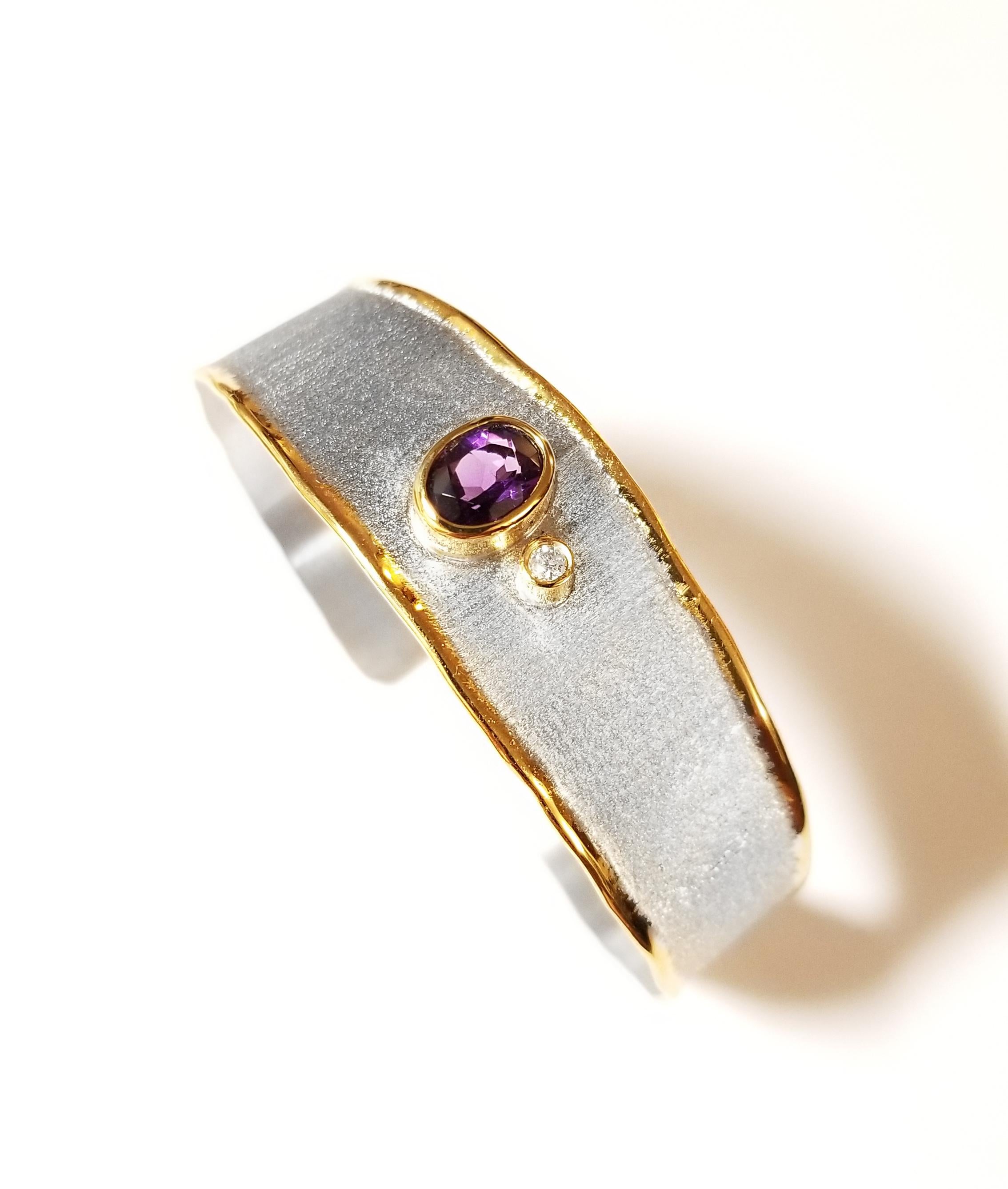 Yianni Creations 5.00 Carat Amethyst Diamond Fine Silver 24 Karat Gold Set In New Condition In Astoria, NY