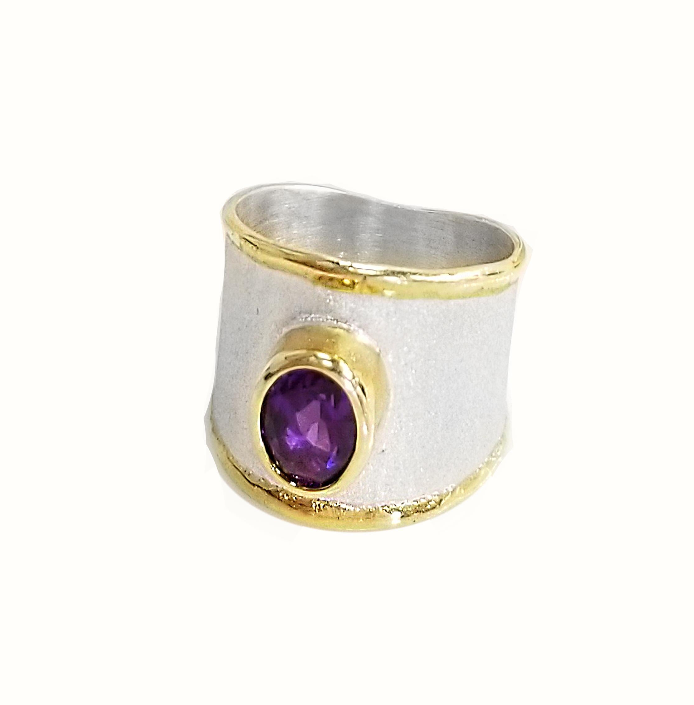 Yianni Kreationen 5,50 Karat Amethyst Diamant Feines Silber 24 Karat Gold Set (Zeitgenössisch) im Angebot