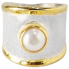 Yianni Creations 7 MM Pearl Fine Silver 24 Karat Gold Artisan Ring