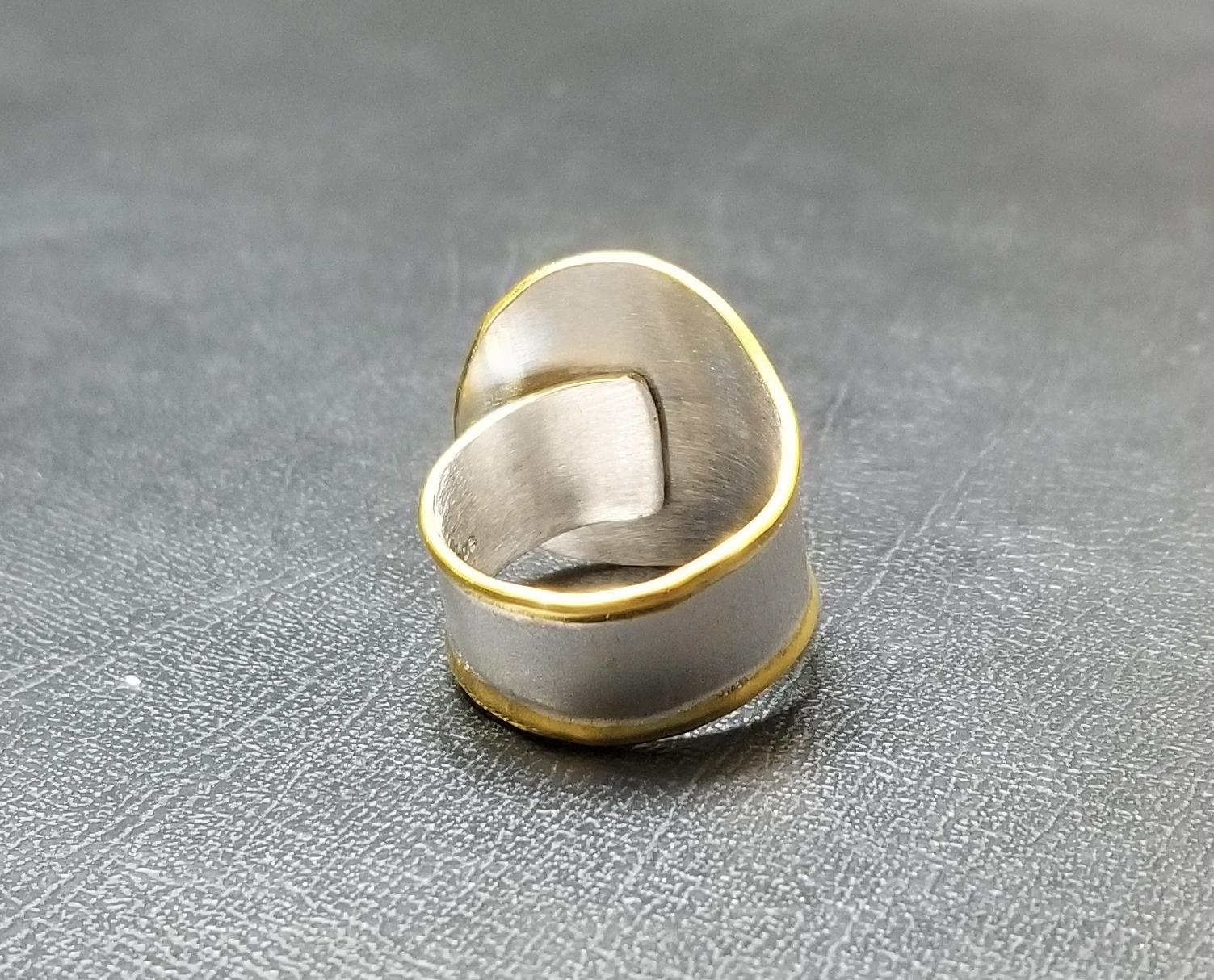 Yianni Creations Aguamarina Diamante Plata fina y oro de 24 quilates  Anillo de banda en venta 6