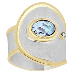 Yianni Creations Aguamarina Diamante Plata fina y oro de 24 quilates  Anillo de banda