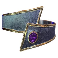 Yianni Creations Amethyst-Armband zweifarbiges feines Silber Rhodium 24 Karat Gold