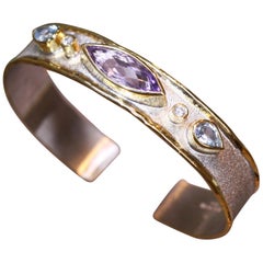 Yianni Creations Amethyst Diamond Topaz Silver and Gold Two-Tone Cuff Bracelet