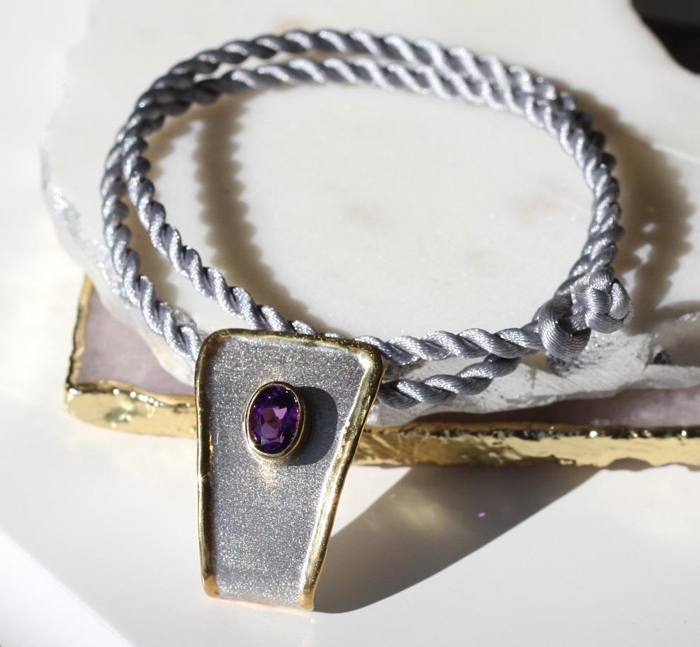 Yianni Creations Amethyst Fine Silver and 24 Karat Gold Two-Tone Pendant In New Condition For Sale In Astoria, NY