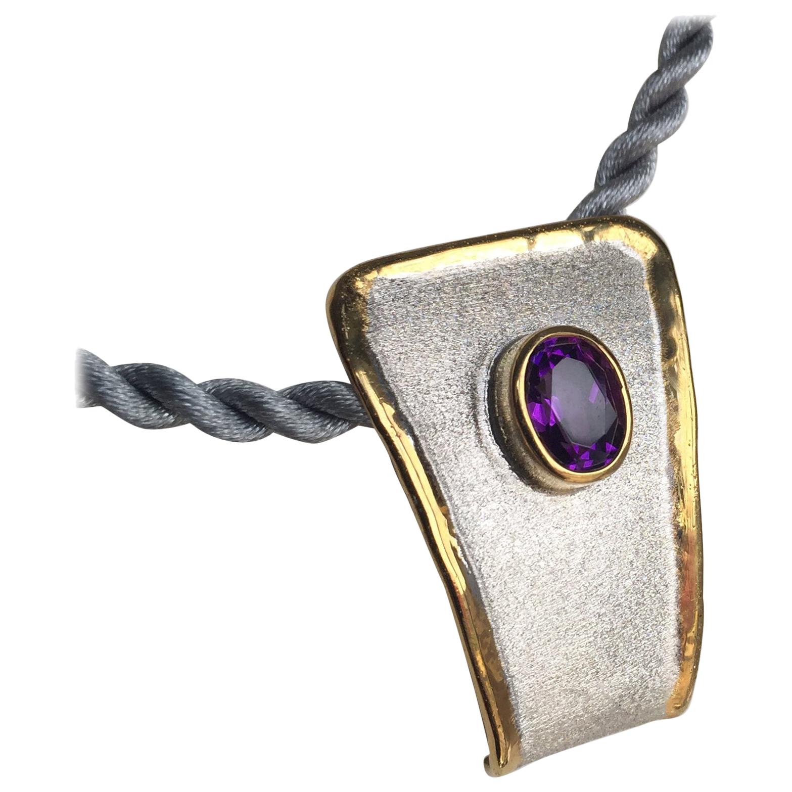 Yianni Creations Amethyst Fine Silver and 24 Karat Gold Two-Tone Pendant