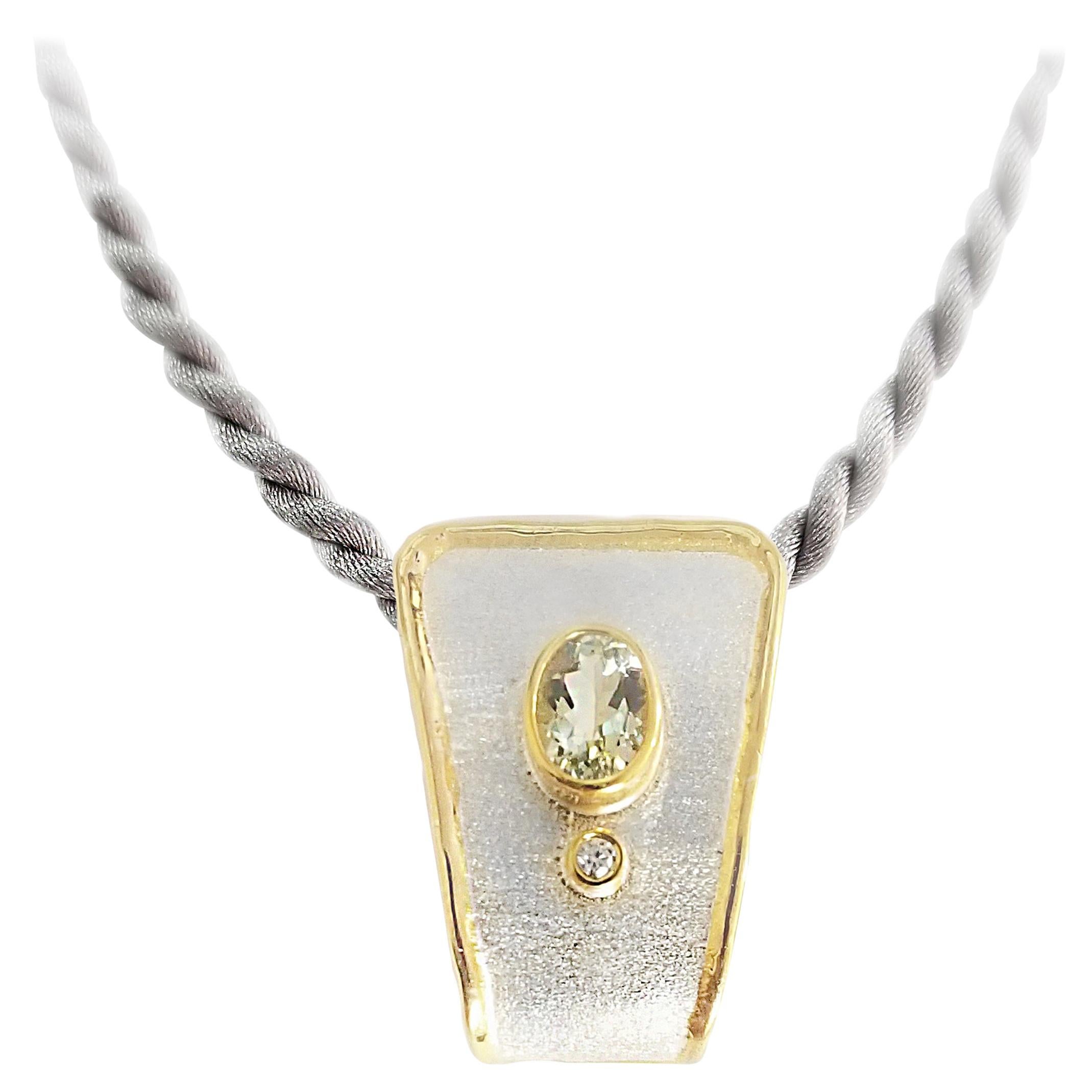 Yianni Creations Aquamarine and Diamond Fine Silver and 24 Karat Gold Pendant
