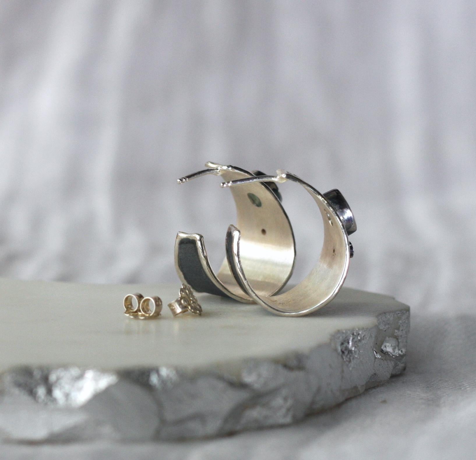 Yianni Creations Aquamarine and Diamond Fine Silver and Rhodium Hoop Earrings 8