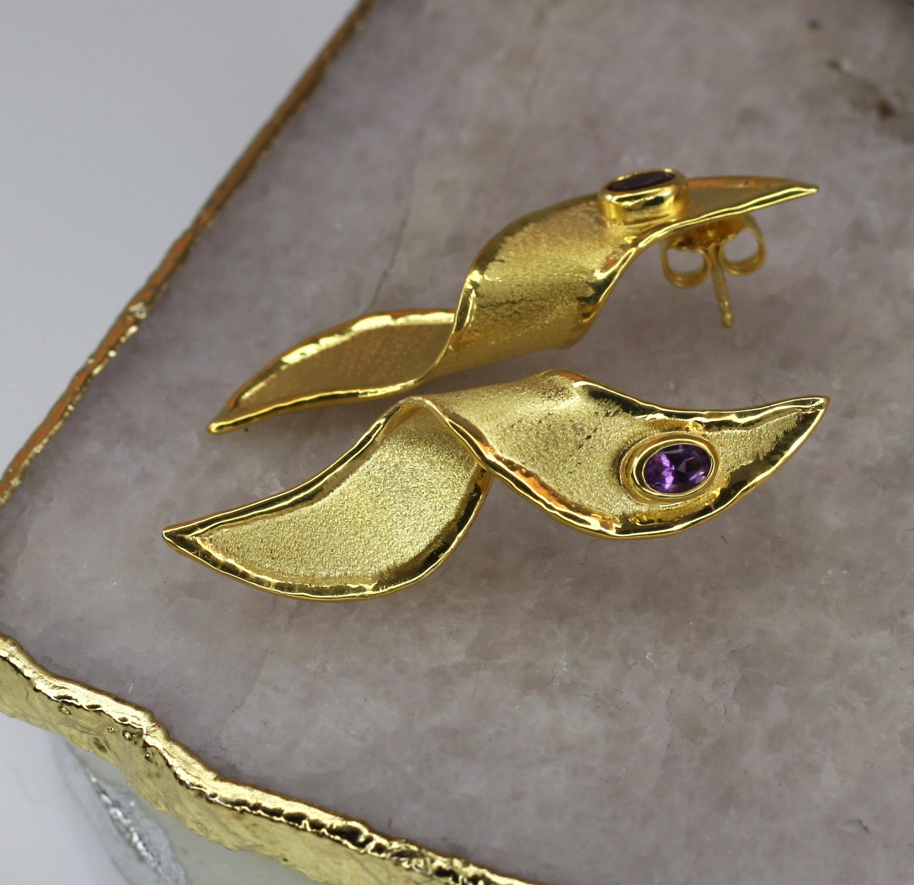 Yianni Creations Artisan Earrings with Amethyst in 18 Karat Gold For Sale 5