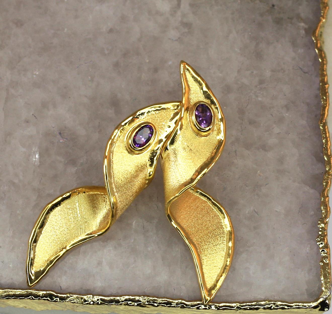 Oval Cut Yianni Creations Artisan Earrings with Amethyst in 18 Karat Gold For Sale