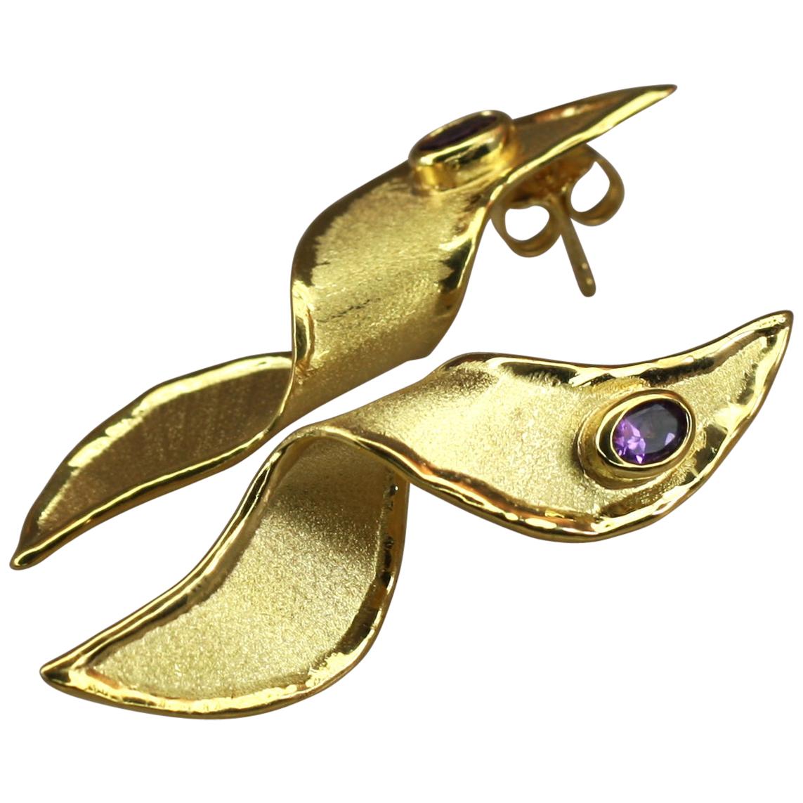 Yianni Creations Artisan Earrings with Amethyst in 18 Karat Gold