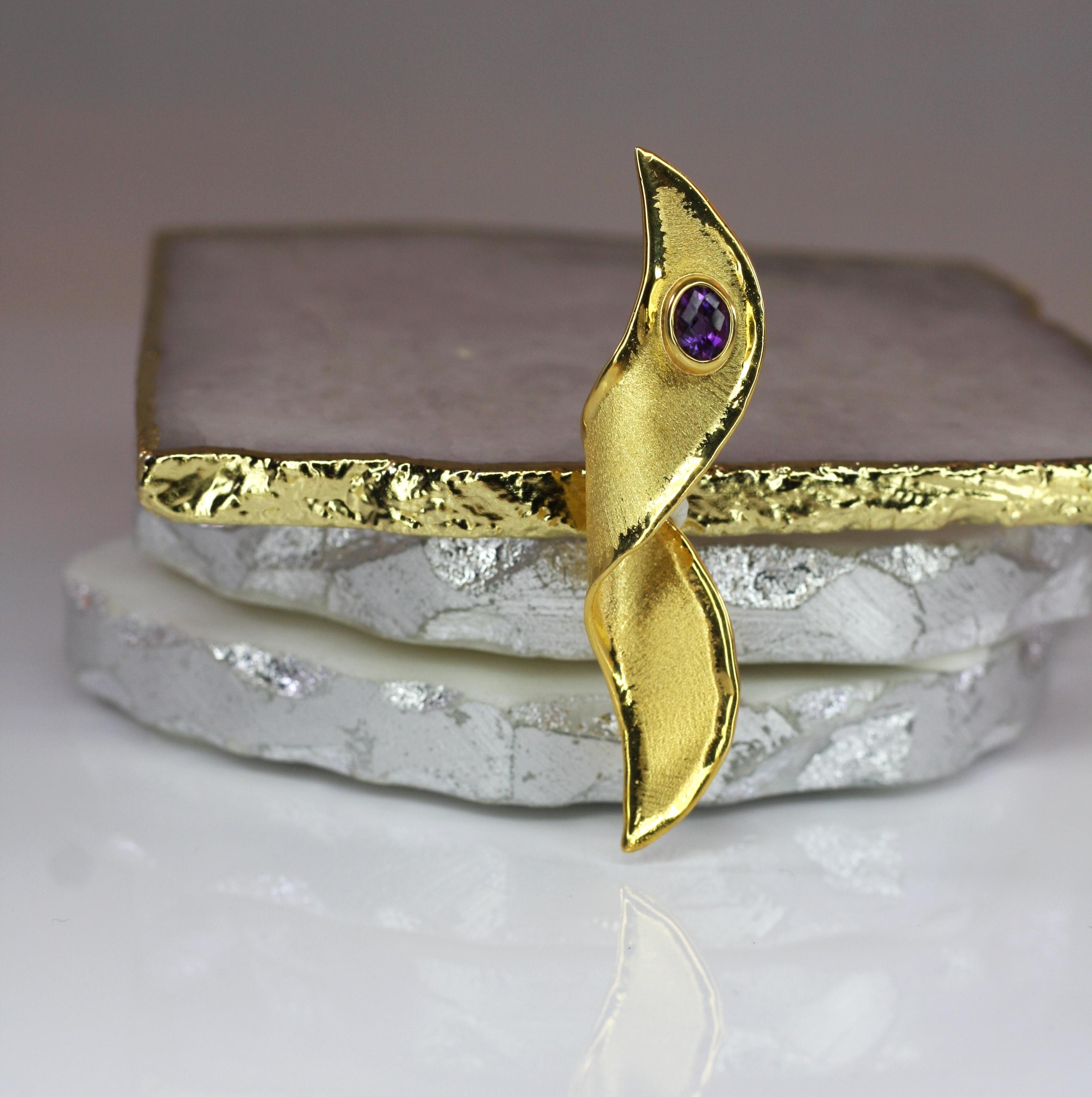 Women's Yianni Creations Artisan Pendant with Amethyst in 18 Karat Gold For Sale