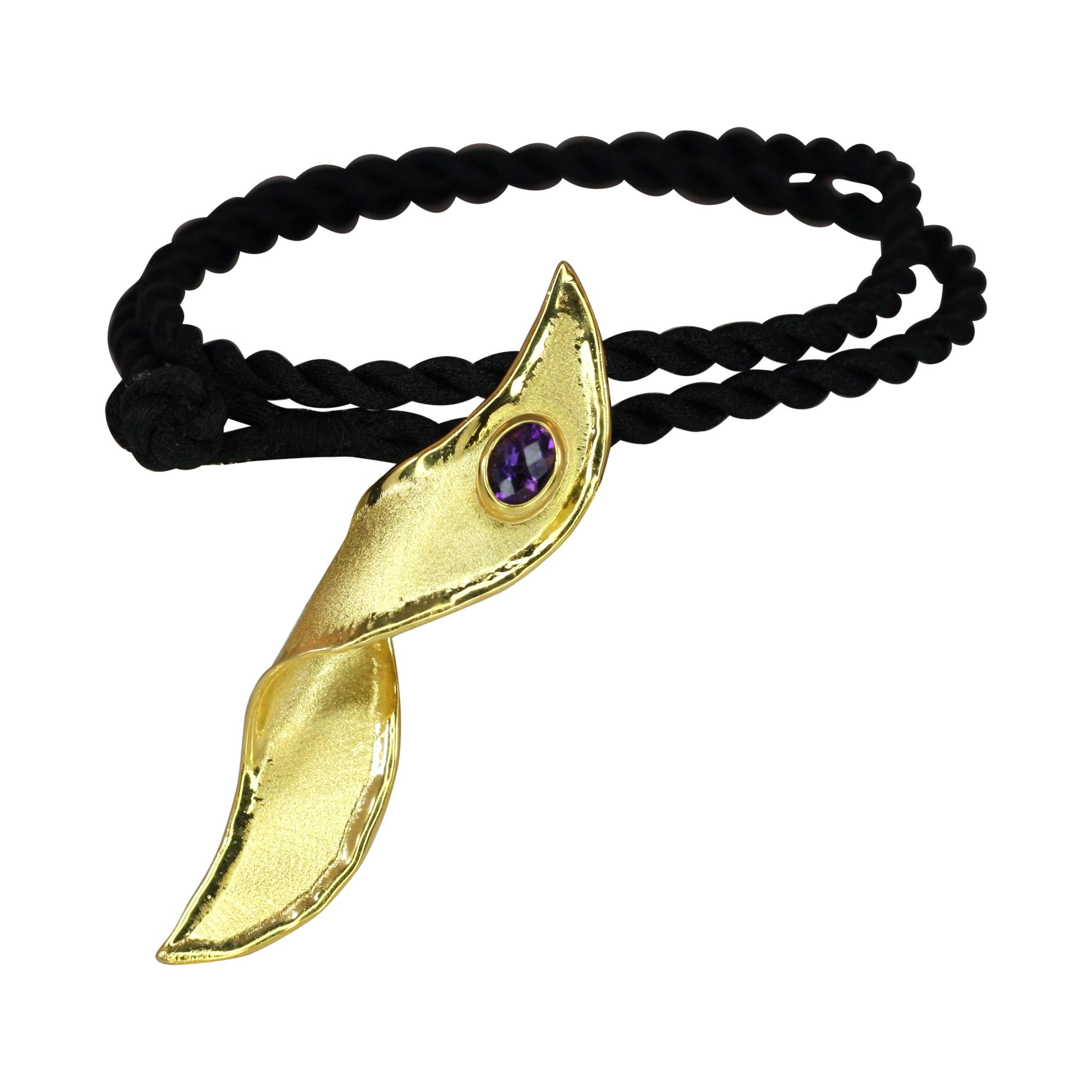 Yianni Creations Artisan Pendant with Amethyst in 18 Karat Gold For Sale