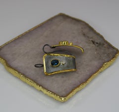 Yianni Creations Blue Topaz and Diamond Silver Gold Two-Tone Dangle Earrings