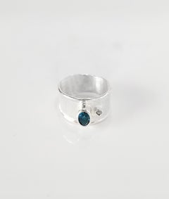 Yianni Creations Blue Topaz and Diamond Fine Silver Palladium Band Ring