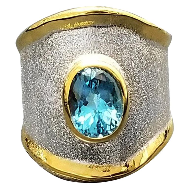 Yianni Creations Blue Topaz Band Ring in Fine Silver and 24 Karat Gold