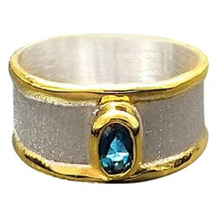 Yianni Creations Blue Topaz Band Ring in Fine Silver and 24 Karat Yellow Gold