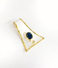 Yianni Creations Blue Topaz Diamond Fine Silver 24 Karat Gold Two-Tone Pendant