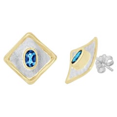 Yianni Creations Blue Topaz Two-Tone Earrings in Fine Silver and 24 Karat Gold