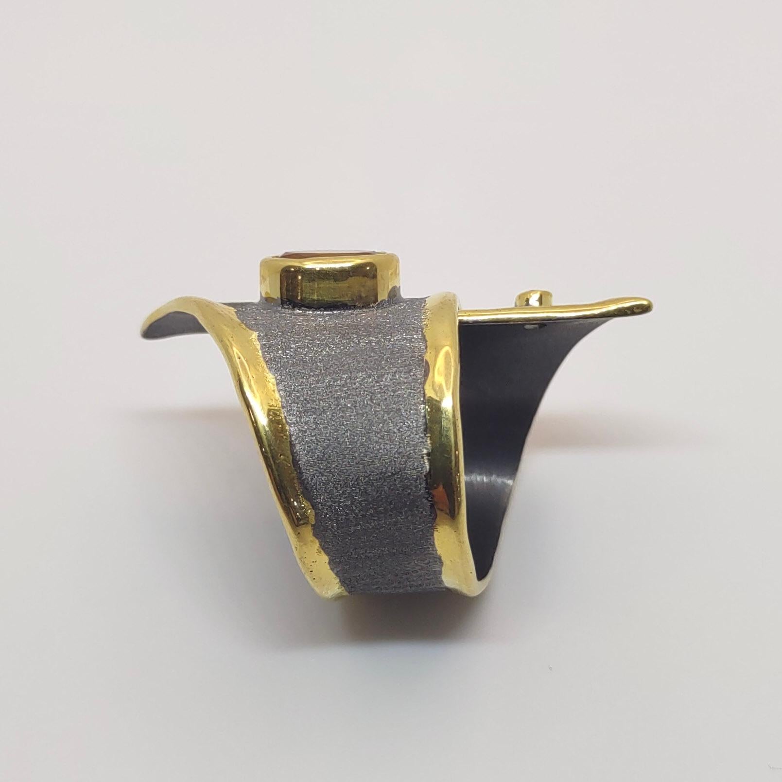 Yianni Kreationen Citrin Diamant Silber 24 Karat Gelbgold Schwarzer Rhodium Ring im Zustand „Neu“ im Angebot in Astoria, NY