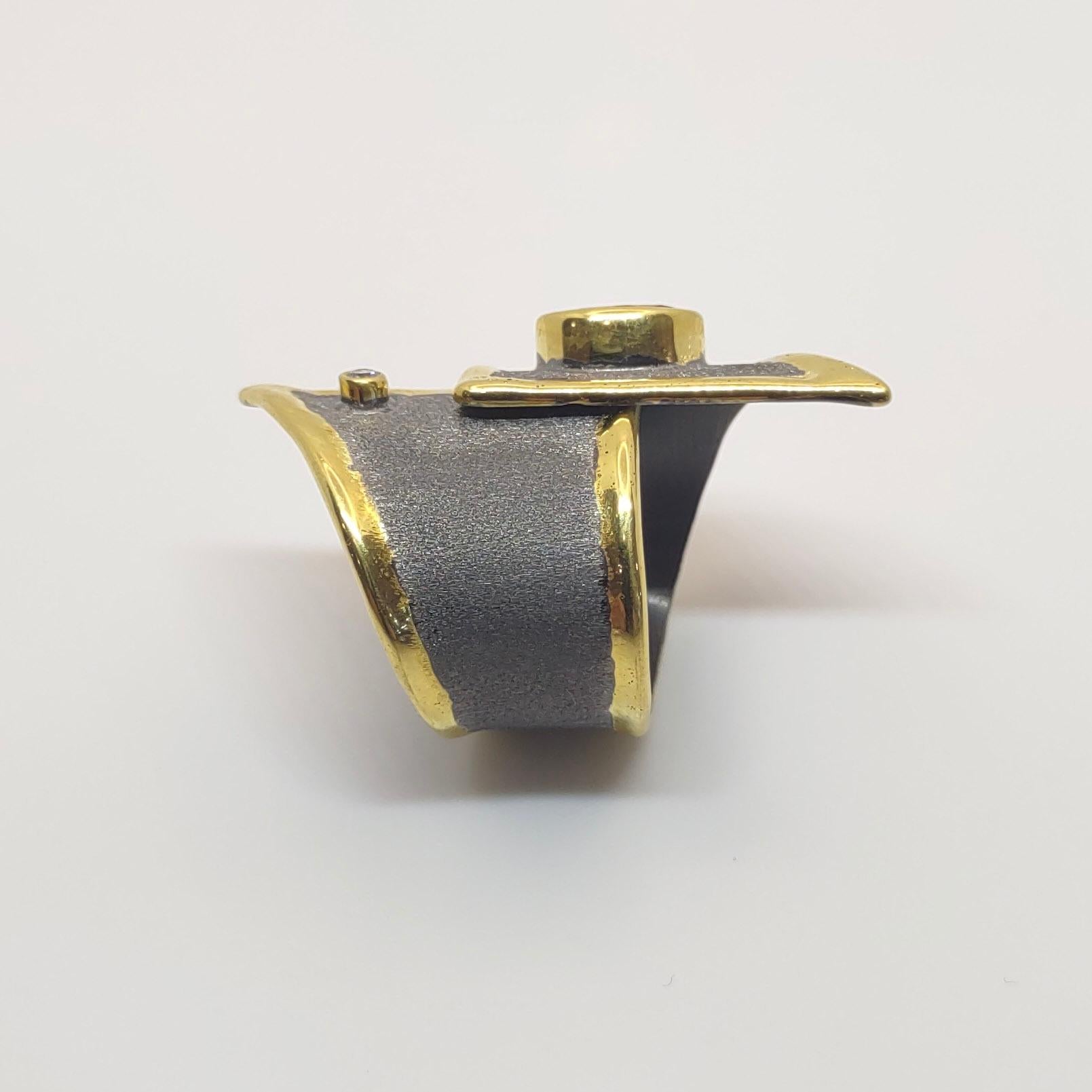Contemporary Yianni Creations Citrine Diamond Silver 24 Karat Yellow Gold Black Rhodium Ring For Sale